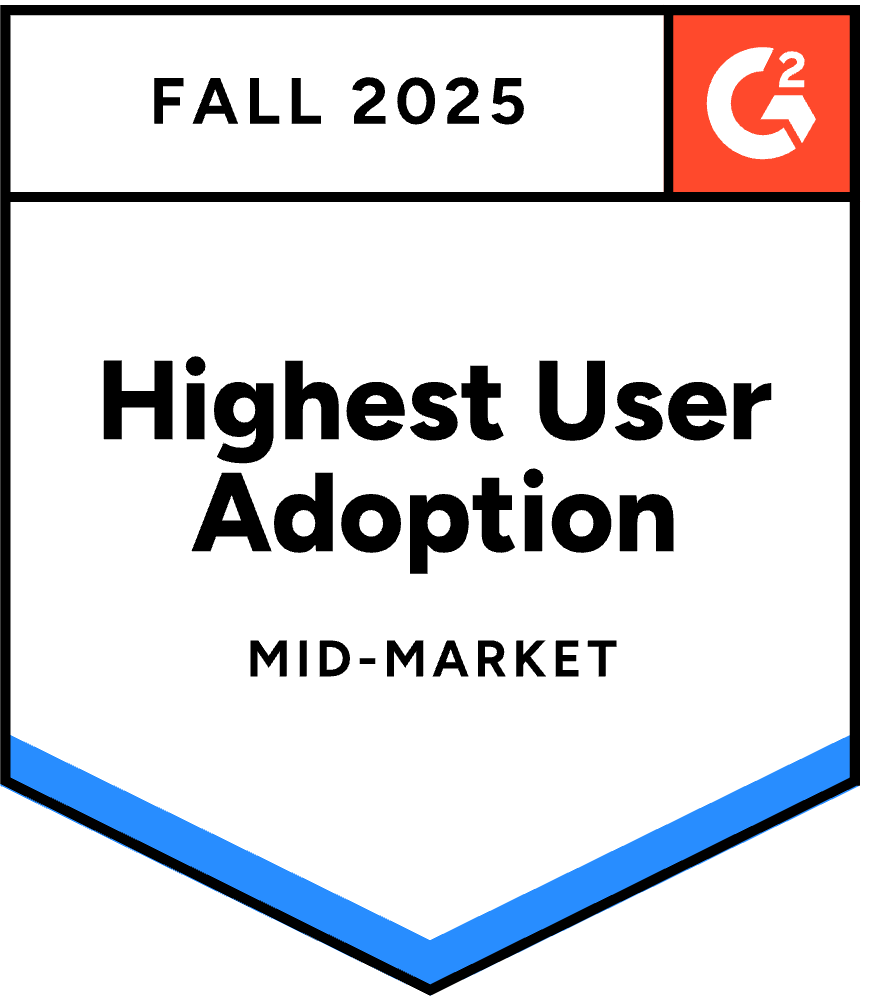 G2 Badge: Fall 2025. Highest User Adoption - Mid-Market