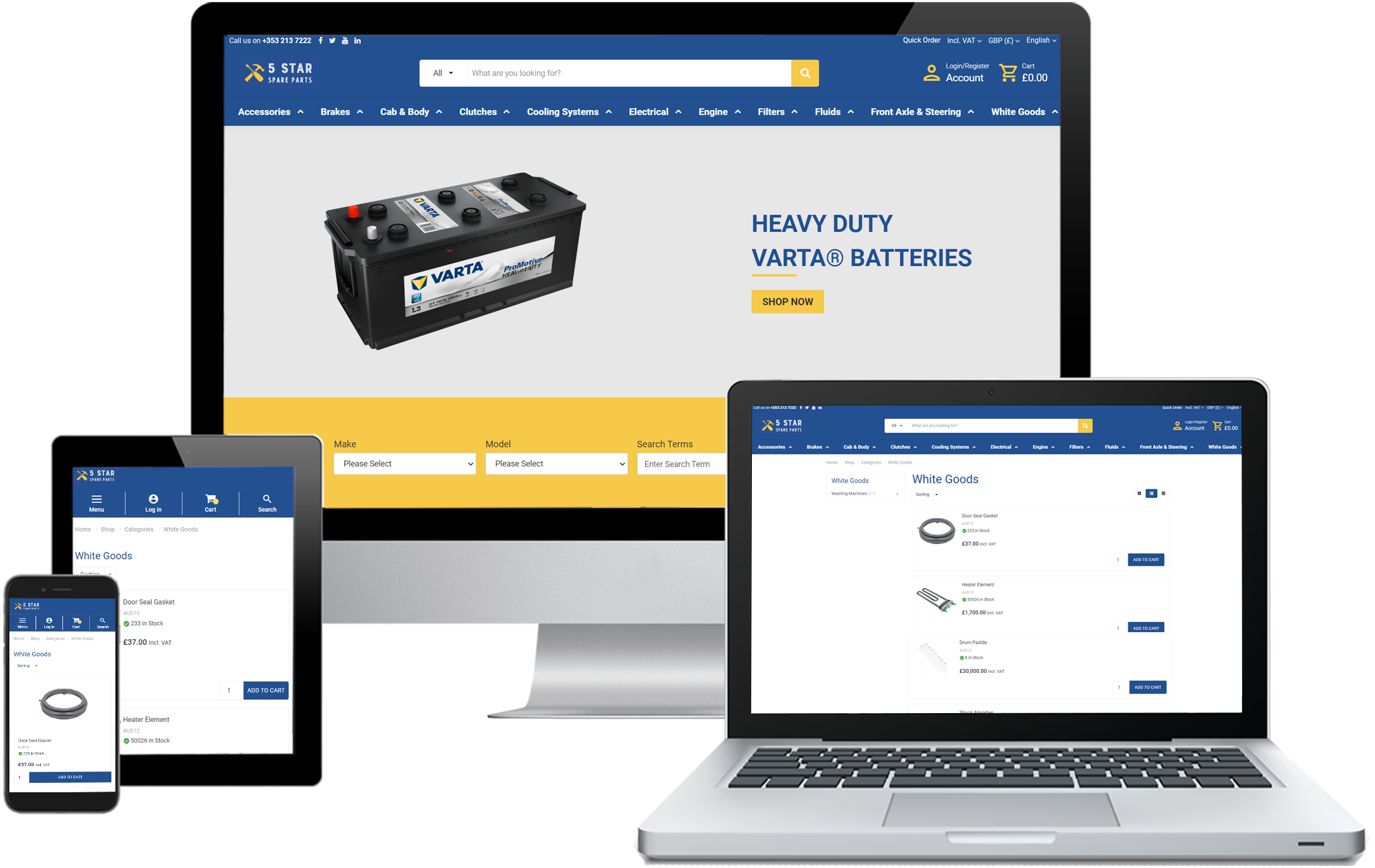 Experlogix Digital Commerce device mock-ups showing a spare parts store.
